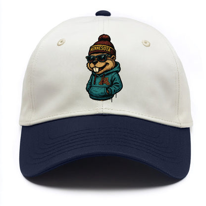 Minneapolis Gopher wearing Minnesota beanie with M patch - Two Tone Cap - Navy
