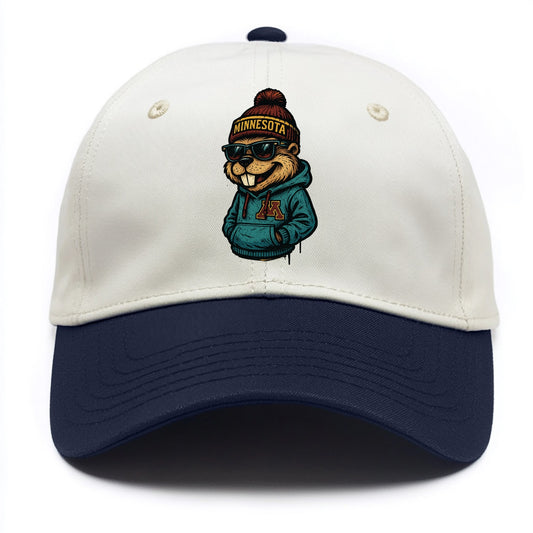 Minneapolis Gopher wearing Minnesota beanie with M patch - Two Tone Cap - Navy