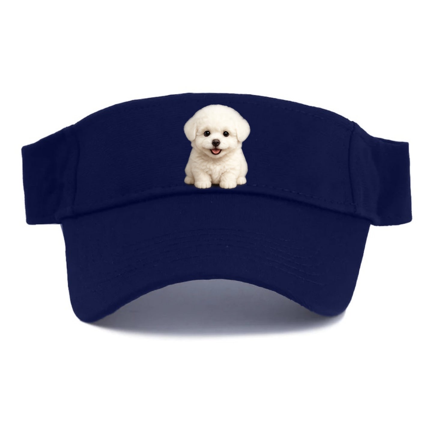 Baby Bichon Frise Puppy - white puffy cloud, dark eyes, happy expression, front-facing, - Visor - Navy