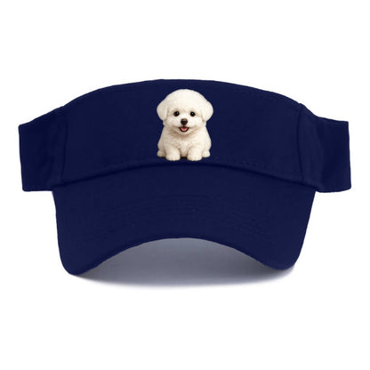 Baby Bichon Frise Puppy - white puffy cloud, dark eyes, happy expression, front-facing, - Visor - Navy