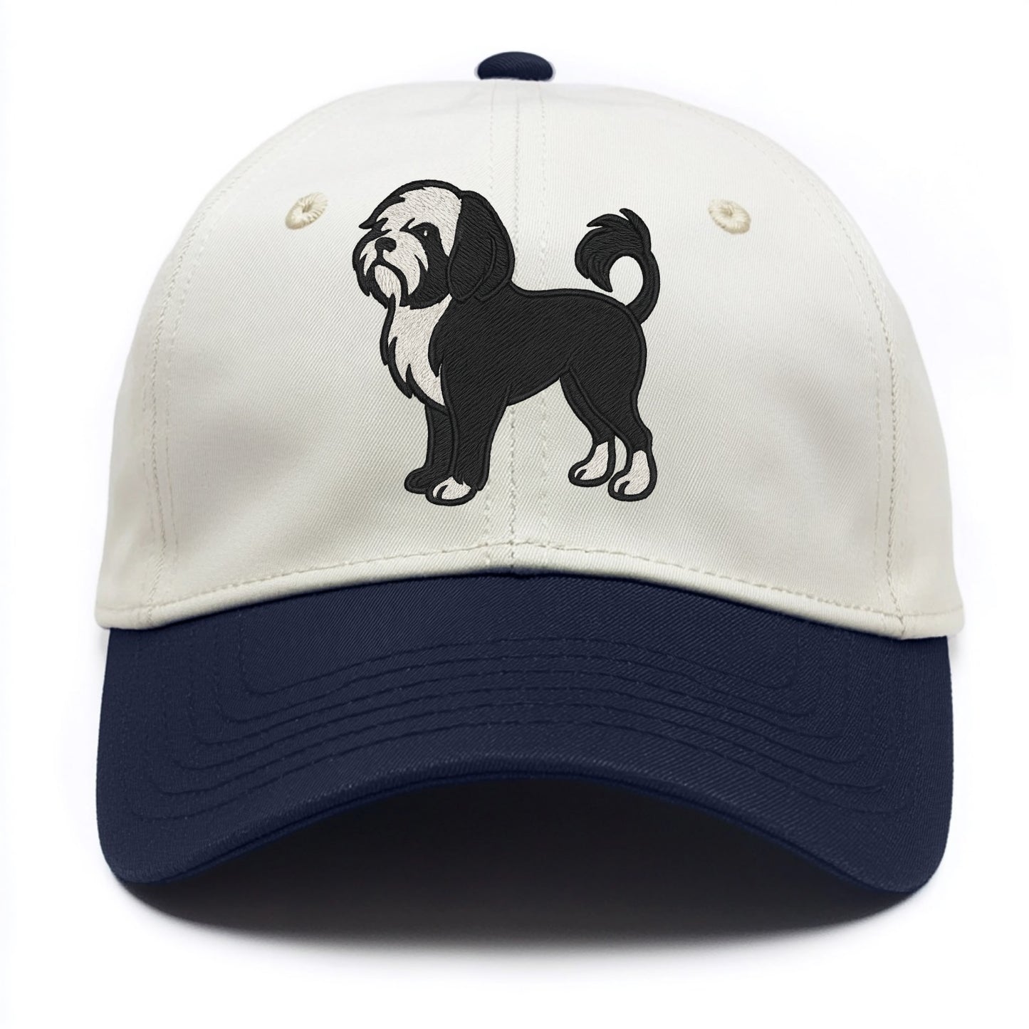 Löwchen - Black and white lion trim embr - Two Tone Cap - Navy
