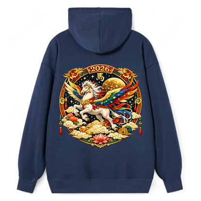 CELESTIAL HORSE | Heavenly horse among clouds and stars | Wings of - Classic Pullover Hoodie - Navy