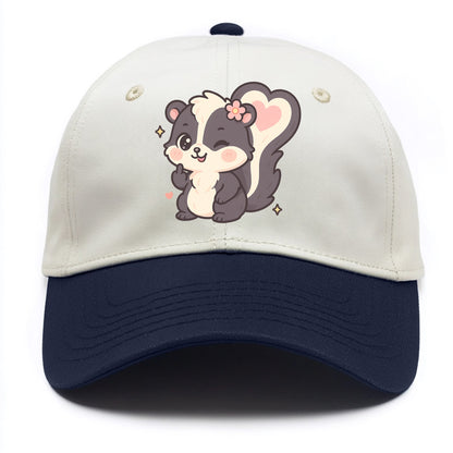 fluffy skunk with heart-shaped tail pattern, one paw up showing sass - Two Tone Cap - Navy