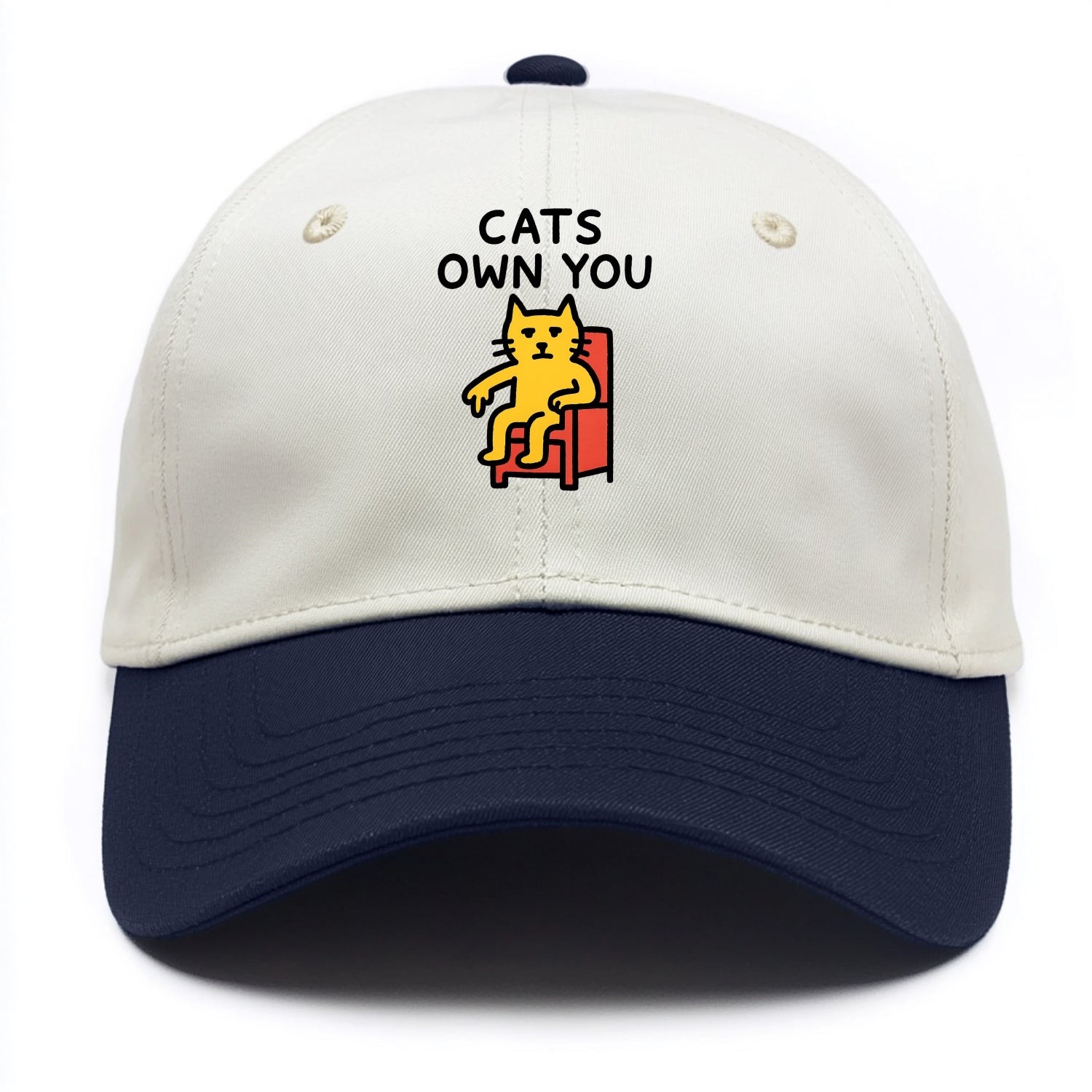 CATS OWN YOU | Cat on throne pointing down - Two Tone Cap - Navy