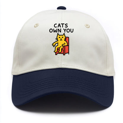 CATS OWN YOU | Cat on throne pointing down - Two Tone Cap - Navy
