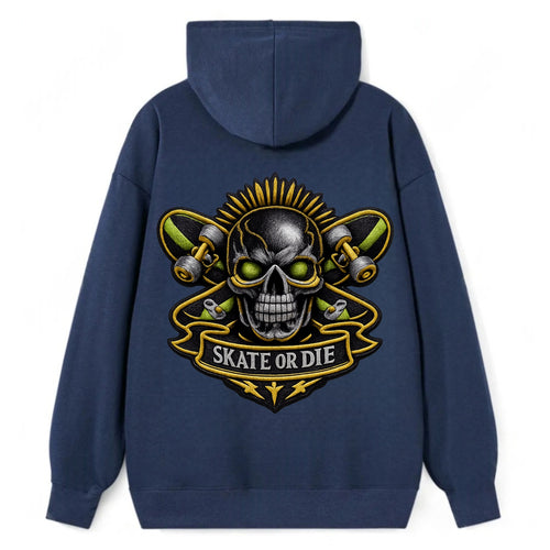 SKATEBOARD SKULL - skull with skateboard in black and neon green , - Classic Pullover Hoodie