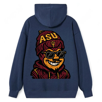 Tempe Sparky wearing Arizona State beanie with fork patch - Classic Pullover Hoodie - Navy