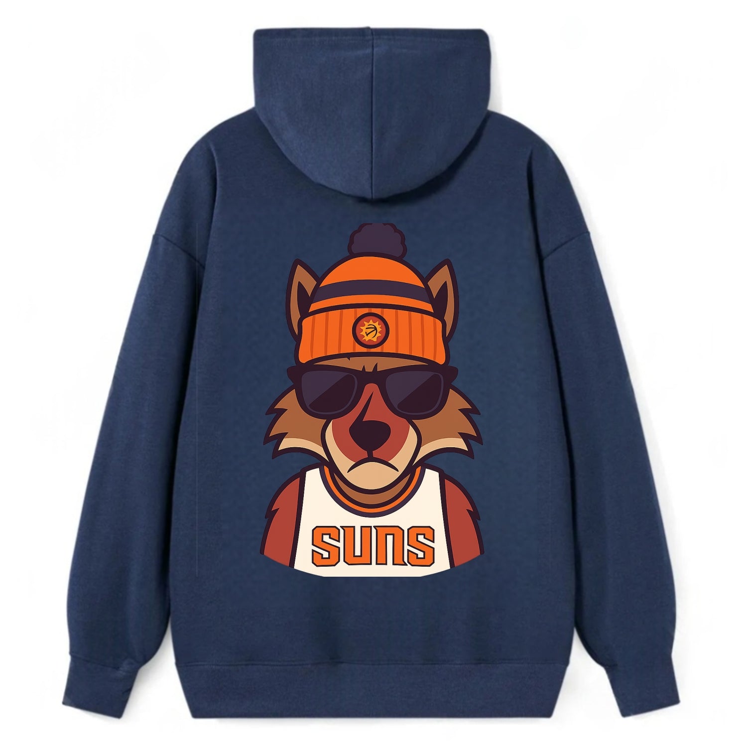 Arizona Coyote wearing Suns beanie with desert sun patch and wayfarer - Classic Pullover Hoodie - Navy
