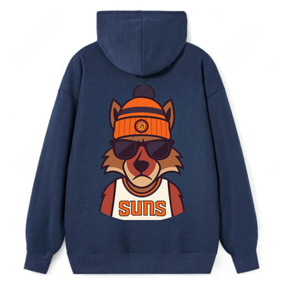Arizona Coyote wearing Suns beanie with desert sun patch and wayfarer - Classic Pullover Hoodie - Navy