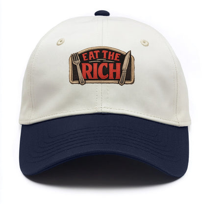 EAT THE RICH - fork and knife with text in red and silver , class war - Two Tone Cap - Navy