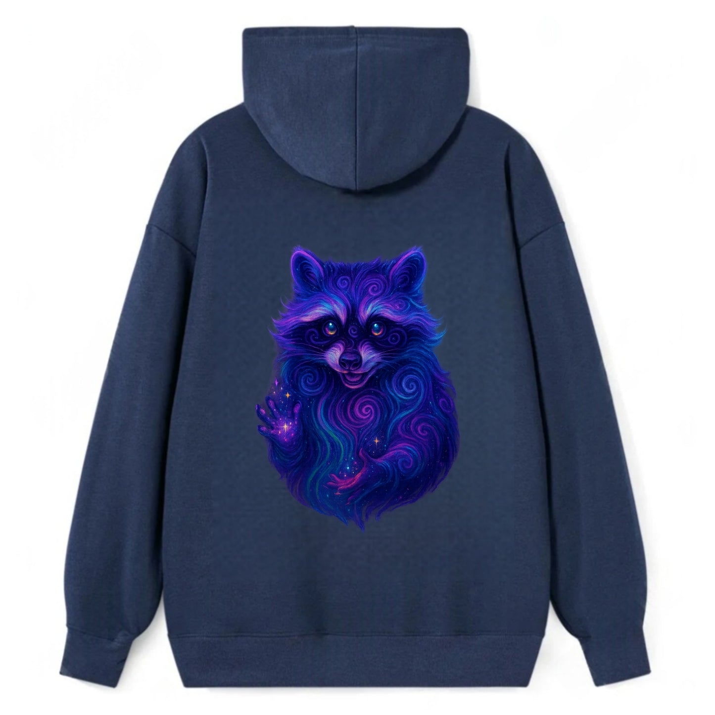 Playful raccoon with mask swirling in hypnotic patterns, neon purple and - Classic Pullover Hoodie - Navy