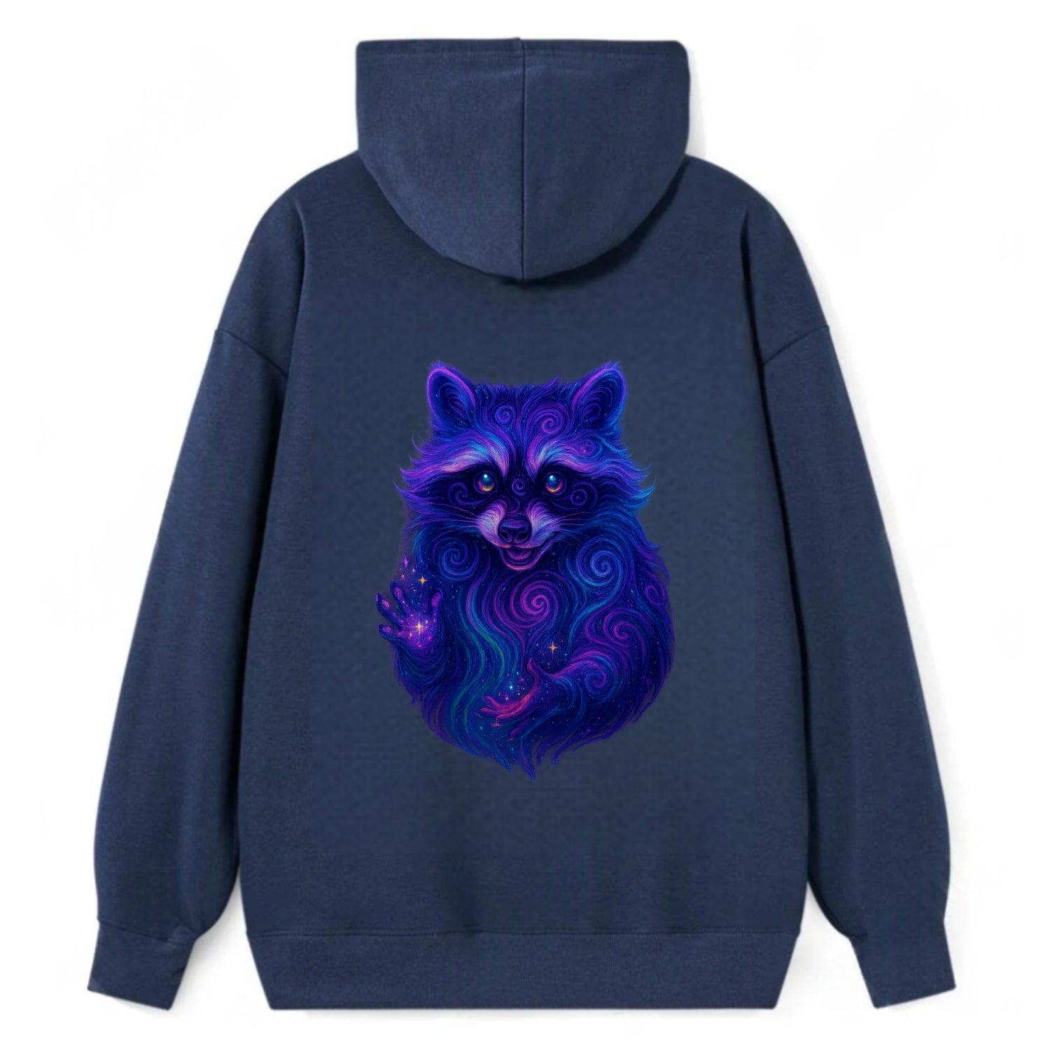 Playful raccoon with mask swirling in hypnotic patterns, neon purple and - Classic Pullover Hoodie - Navy