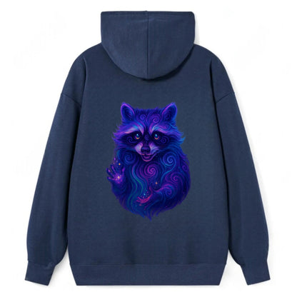 Playful raccoon with mask swirling in hypnotic patterns, neon purple and - Classic Pullover Hoodie - Navy
