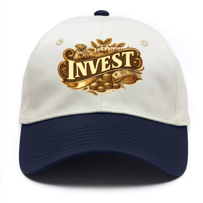 Bold typography design - "INVEST" - growing money, smart decisions - Two Tone Cap - Navy