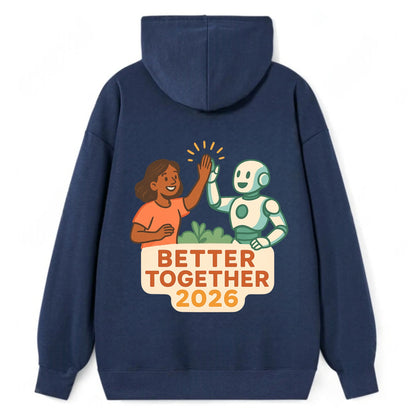Human and AI robot high-fiving as collaborative partners - "Better - Classic Pullover Hoodie - Navy