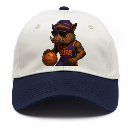 Phoenix Javelina wearing Suns beanie with cactus patch and wayfarer sunglasses - Two Tone Cap - Navy