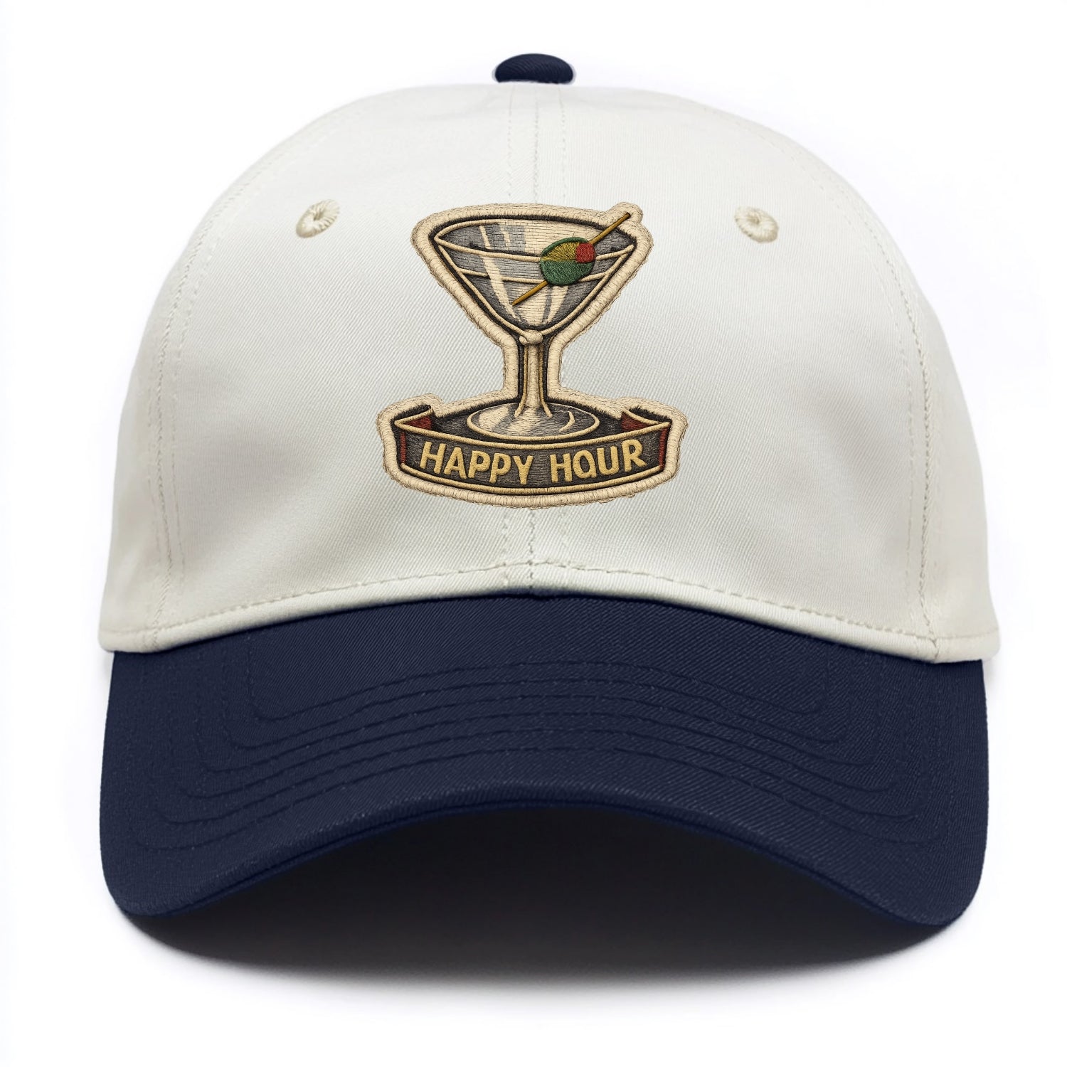 COCKTAIL MARTINI - martini glass with olive in silver and green , happy hour - Two Tone Cap - Navy
