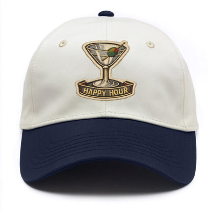 COCKTAIL MARTINI - martini glass with olive in silver and green , happy hour - Two Tone Cap - Navy