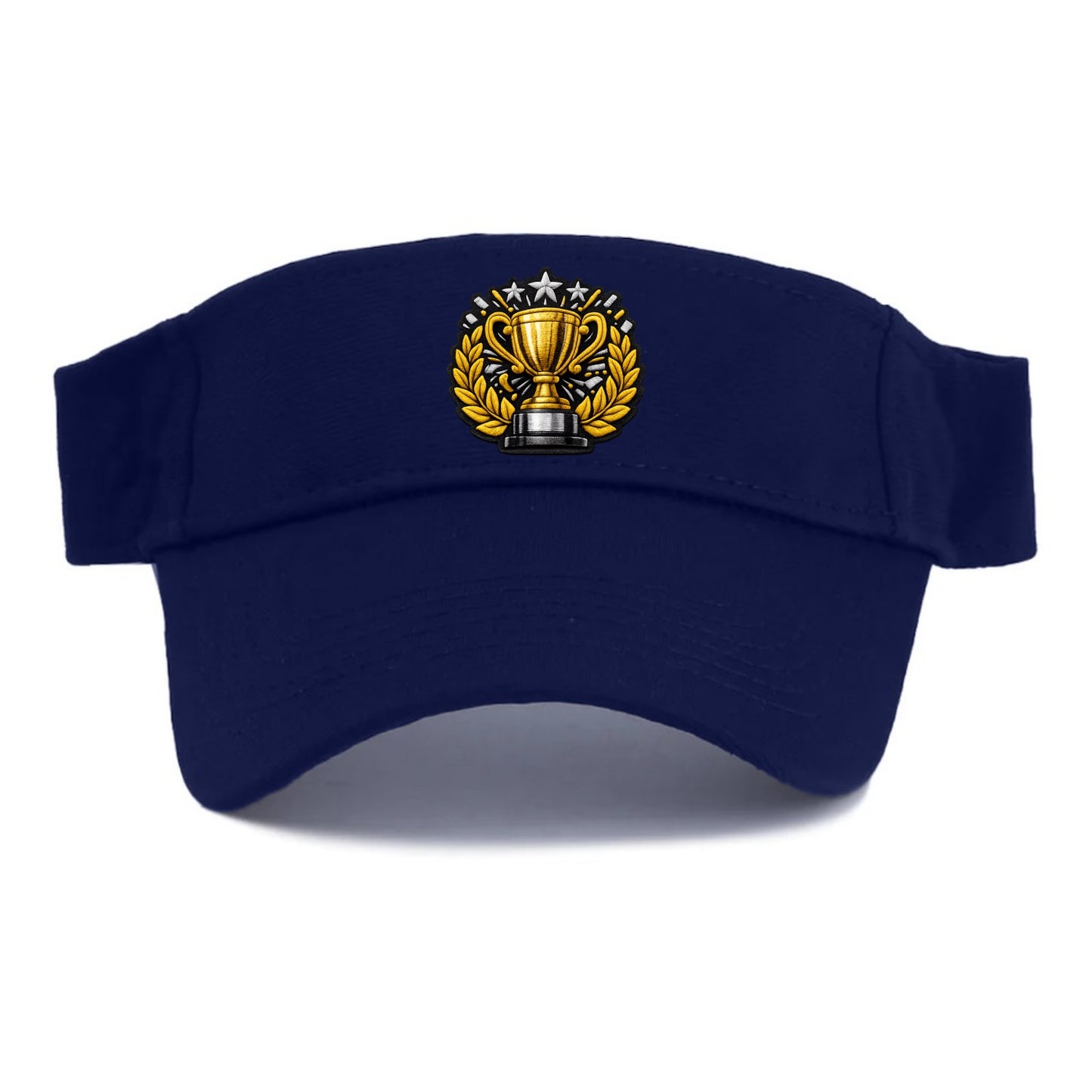Embroidered patch design - CHAMPIONSHIP TROPHY - golden trophy cup with laurels in gold - Visor - Navy