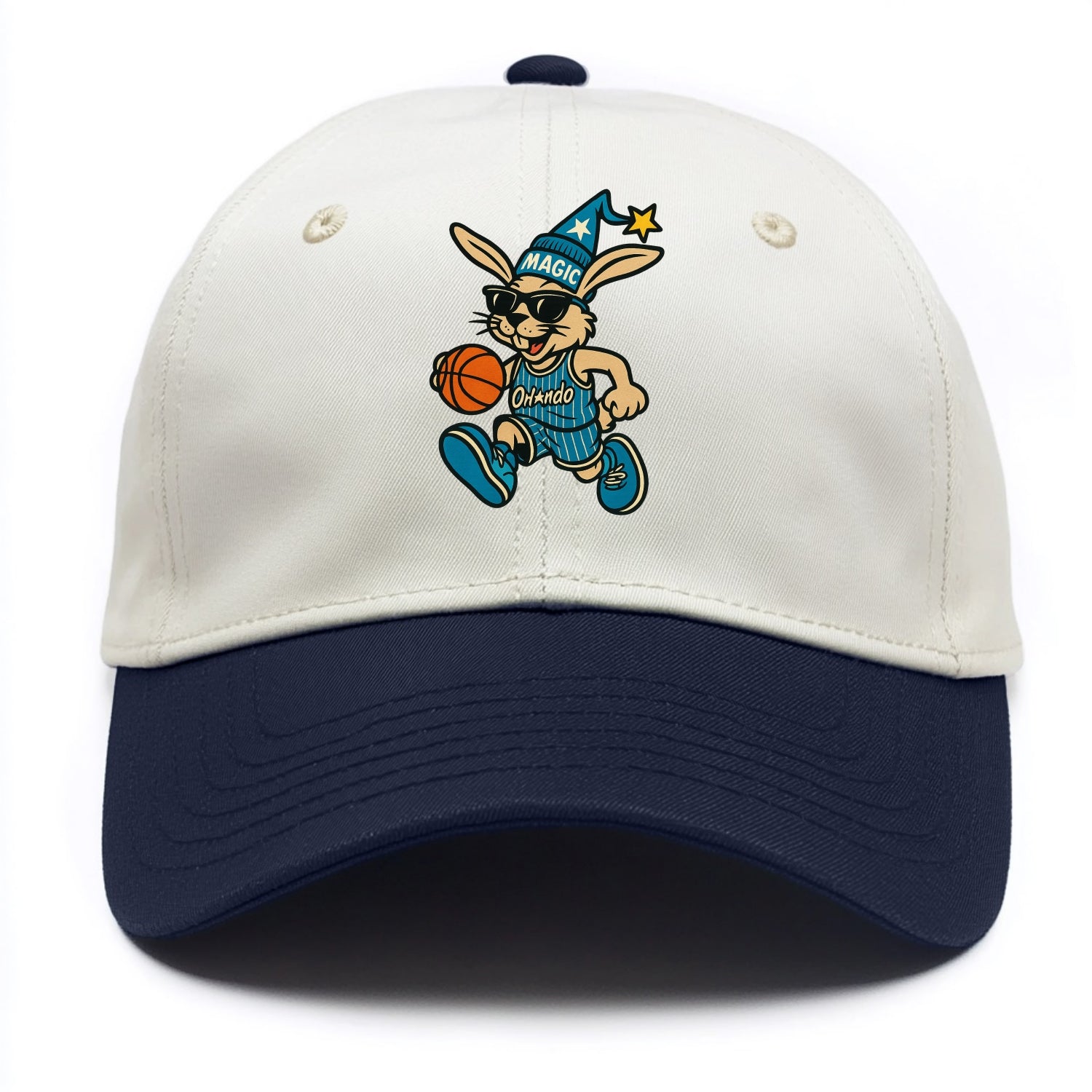 Orlando Rabbit wearing Magic blue and silver beanie with wizard hat and wayfarer - Two Tone Cap - Navy