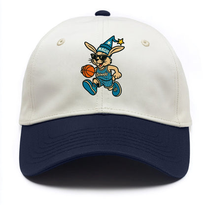 Orlando Rabbit wearing Magic blue and silver beanie with wizard hat and wayfarer - Two Tone Cap - Navy