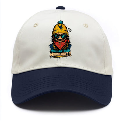 Morgantown Mountaineer wearing West Virginia beanie with WV patch - Two Tone Cap - Navy