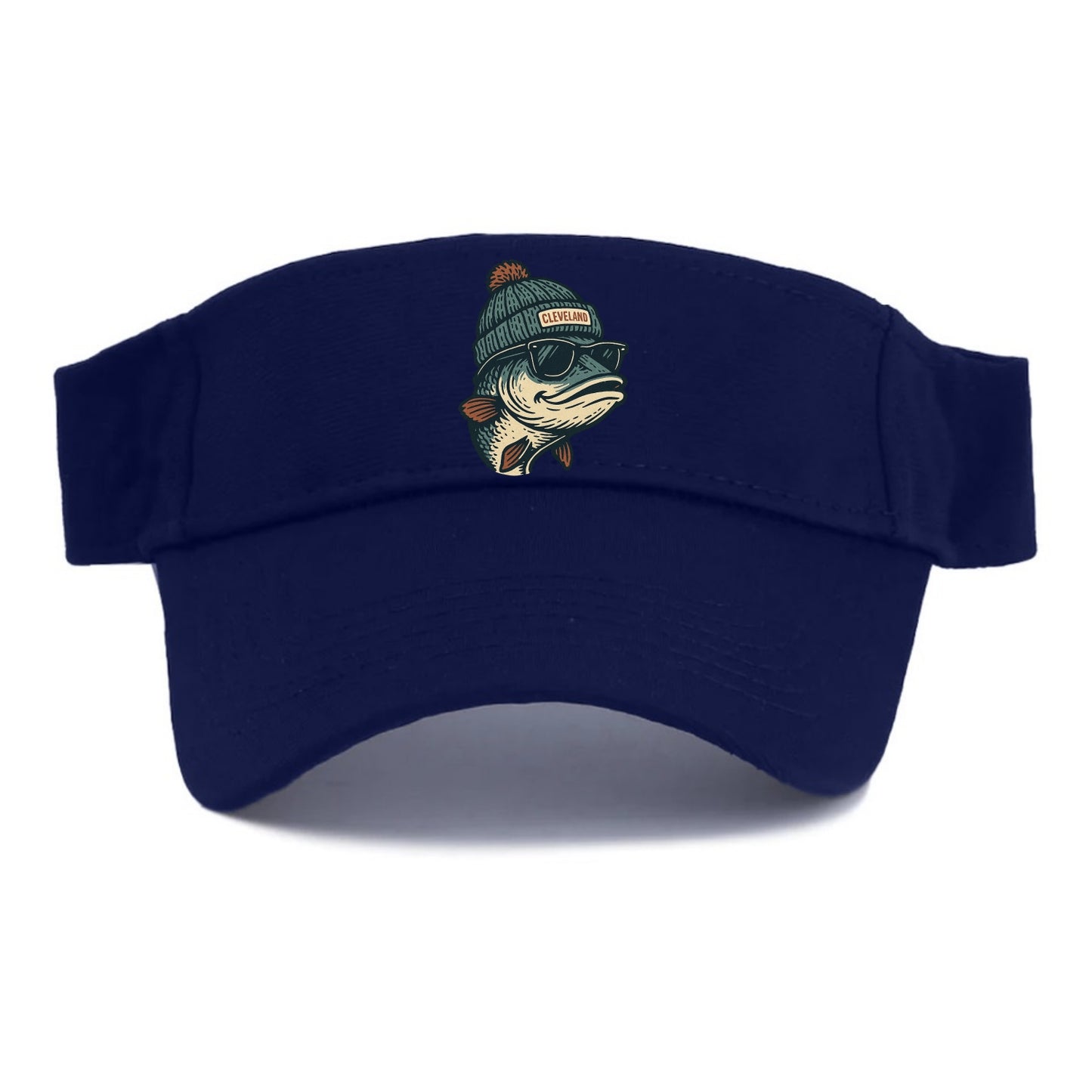 Cleveland Lake Erie Walleye wearing Cleveland beanie with pom pom and wayfarer sunglasses - Visor - Navy