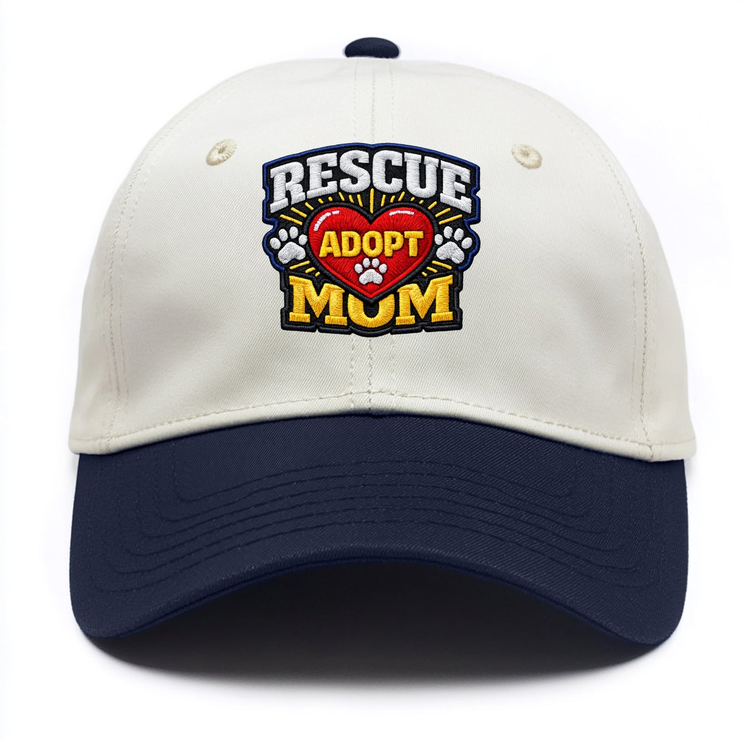 RESCUE MOM - heart with ADOPT text in red , shelter advocate - Two Tone Cap - Navy