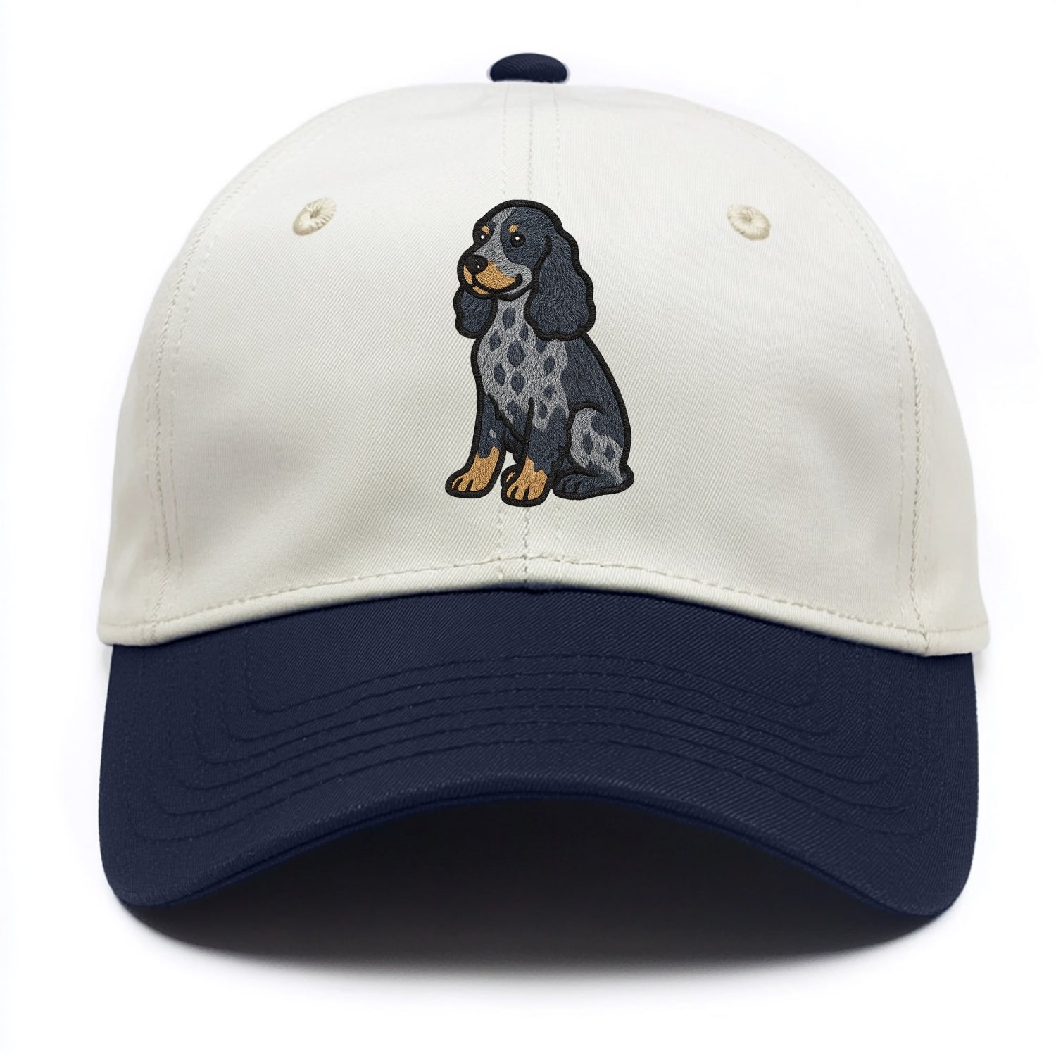 English Cocker Spaniel - Blue roan embroidered sitting pose - Two Tone Cap - Navy