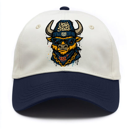 Logan Aggie wearing Utah State beanie with USU patch - Two Tone Cap - Navy