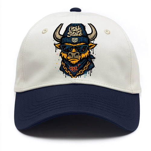 Logan Aggie wearing Utah State beanie with USU patch - Two Tone Cap