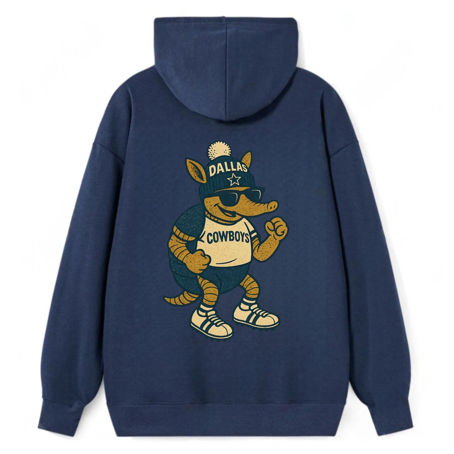 Dallas Armadillo wearing Cowboys beanie with lone star patch and wayfarer - Classic Pullover Hoodie - Navy