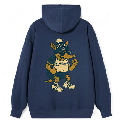 Dallas Armadillo wearing Cowboys beanie with lone star patch and wayfarer - Classic Pullover Hoodie - Navy