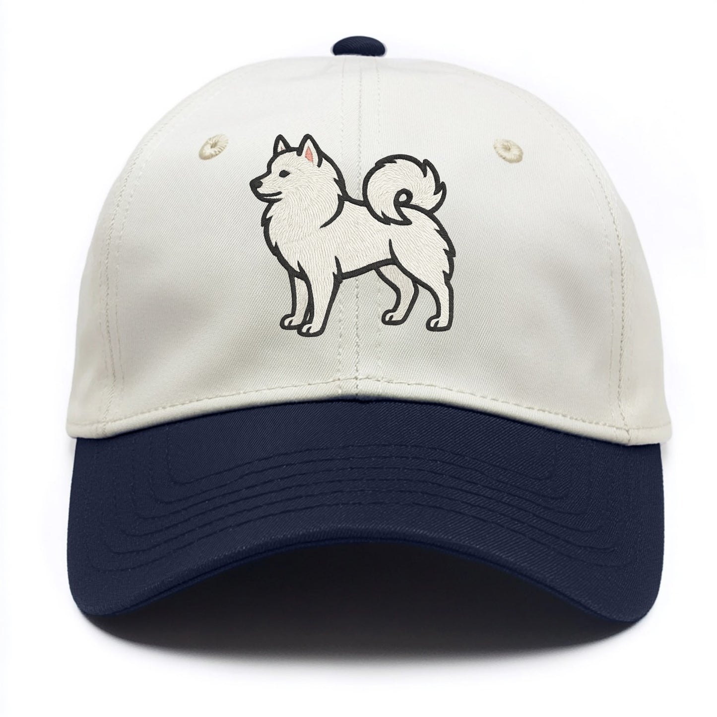 American Eskimo Dog - White spitz embroidered standing design - Two Tone Cap - Navy