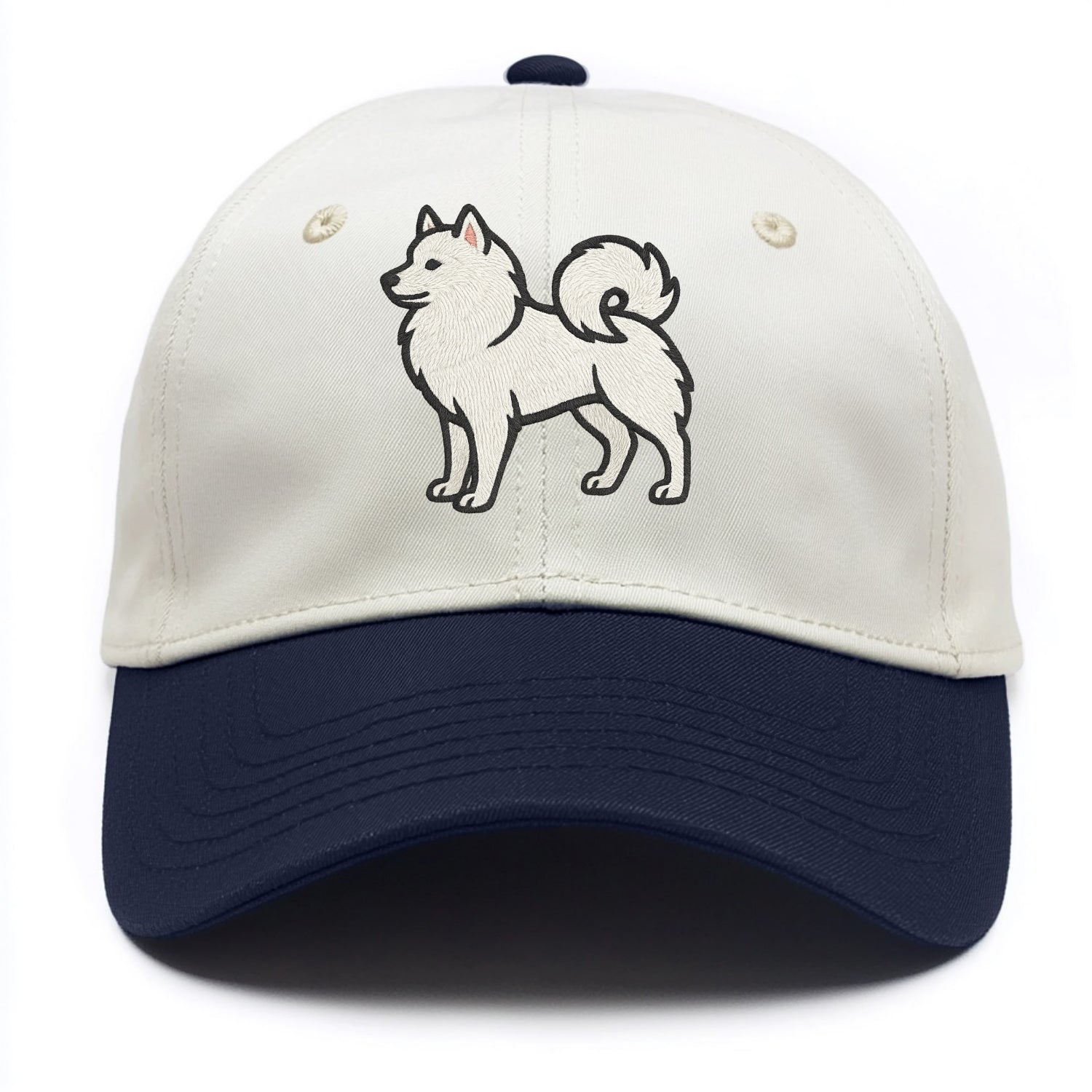 American Eskimo Dog - White spitz embroidered standing design - Two Tone Cap - Navy