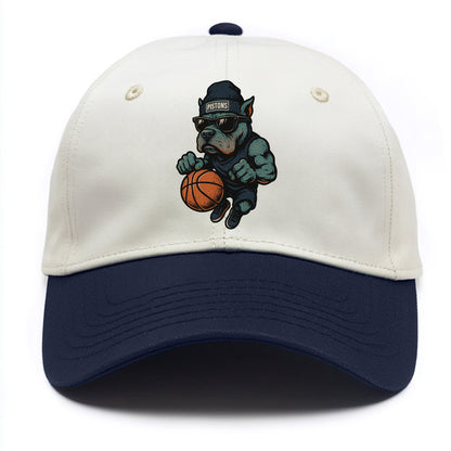 Detroit Pitbull wearing Pistons beanie with chrome patch and wayfarer sunglasses - Two Tone Cap - Navy