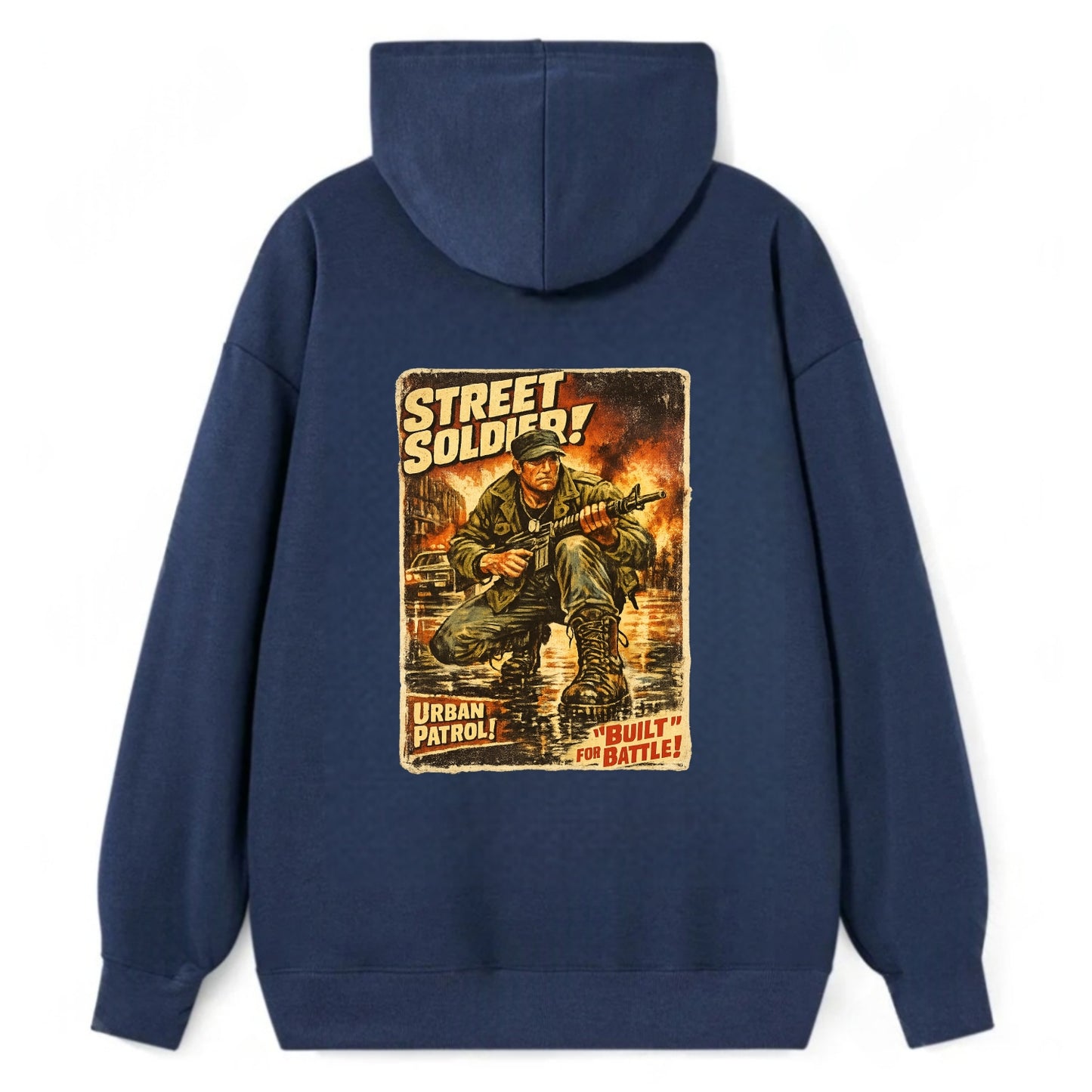 COMBAT READY | Military boots on wet pavement | Street soldier | Urban - Classic Pullover Hoodie - Navy