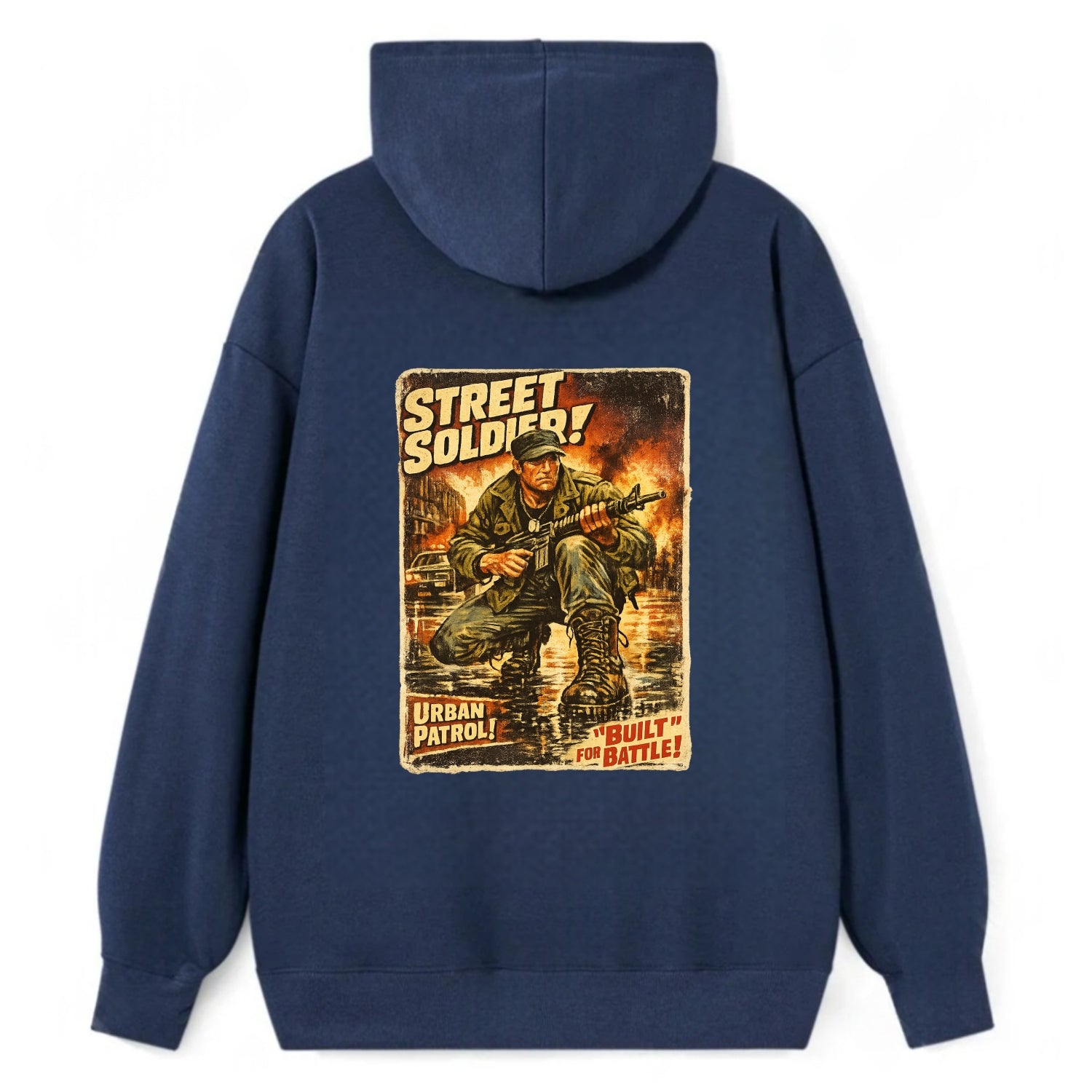 COMBAT READY | Military boots on wet pavement | Street soldier | Urban - Classic Pullover Hoodie - Navy