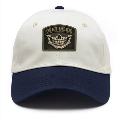 DEAD INSIDE SMILE - skeleton smile in white , dark humor - Two Tone Cap - Navy