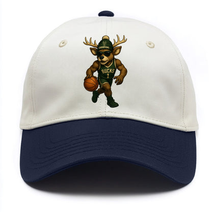 Milwaukee Buck Deer wearing Bucks green and cream beanie with antlers and wayfarer - Two Tone Cap - Navy