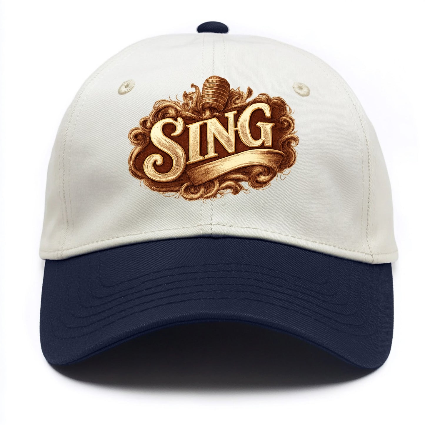 Bold typography design - "SING" - vocal expression, musical soul - Two Tone Cap - Navy