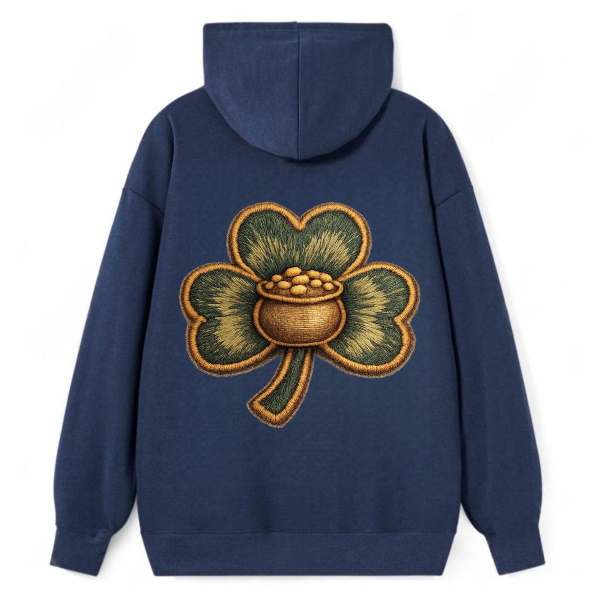ST PATRICKS CLOVER - lucky clover with gold in green and gold , Irish luck - Classic Pullover Hoodie - Navy