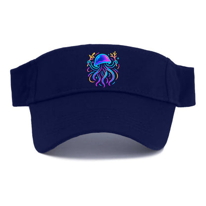 Jellyfish conducting a glow orchestra using coral batons in deep ocean concert hall - Visor - Navy