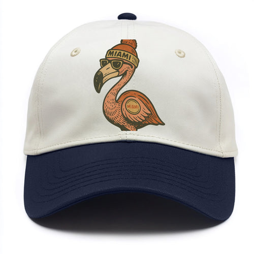 Miami Flamingo wearing Miami beanie with pom pom and wayfarer sunglasses - Two Tone Cap