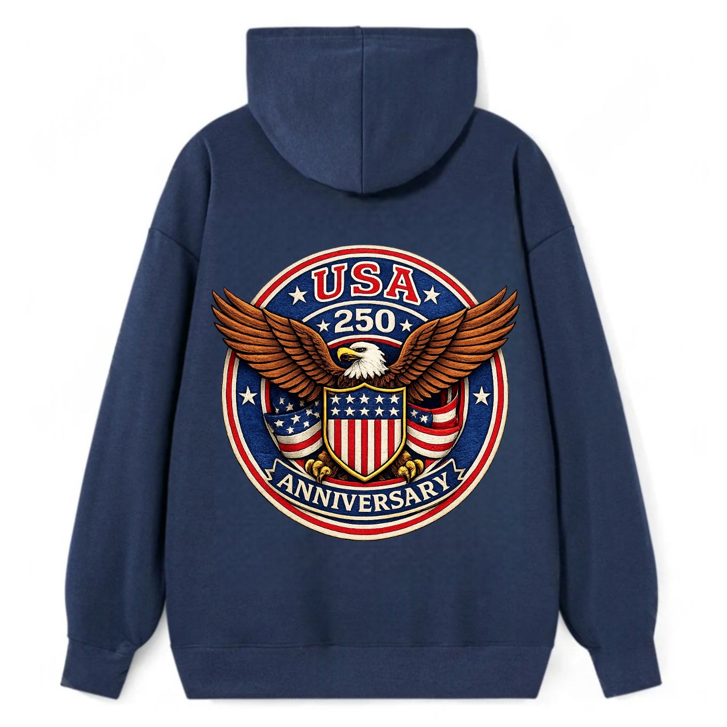 Usa 250 Anniversary Eagle Shield Emblem - Classic Pullover Hoodie - Navy