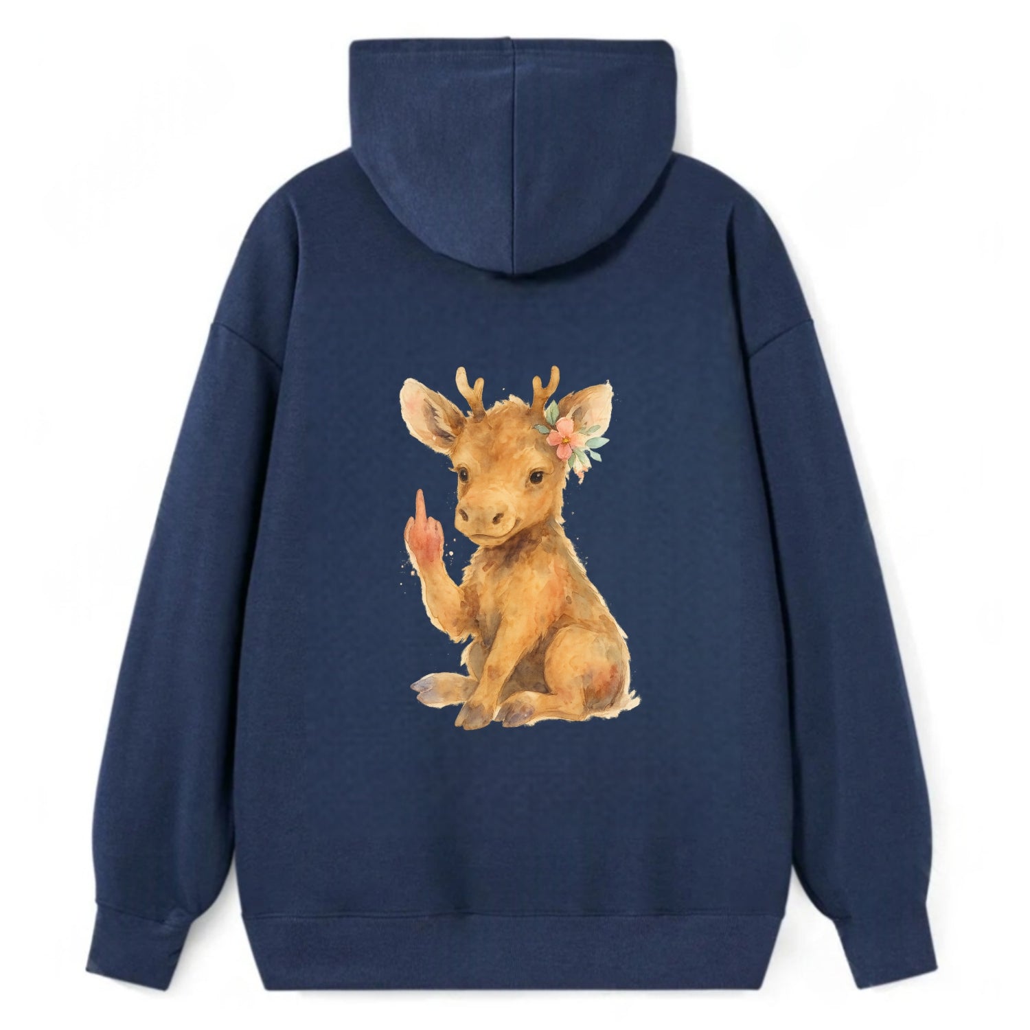 baby moose with adorable tiny antlers, one hoof raised in attitude - Classic Pullover Hoodie - Navy
