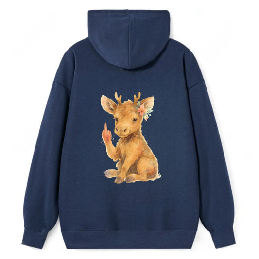 baby moose with adorable tiny antlers, one hoof raised in attitude - Classic Pullover Hoodie - Navy
