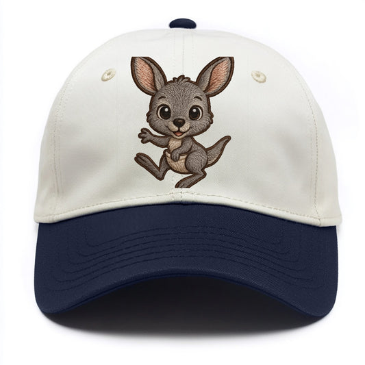 Baby Kangaroo Joey - gray fur, large ears, in pouch peek, bright eyes, front-facing, - Two Tone Cap - Navy