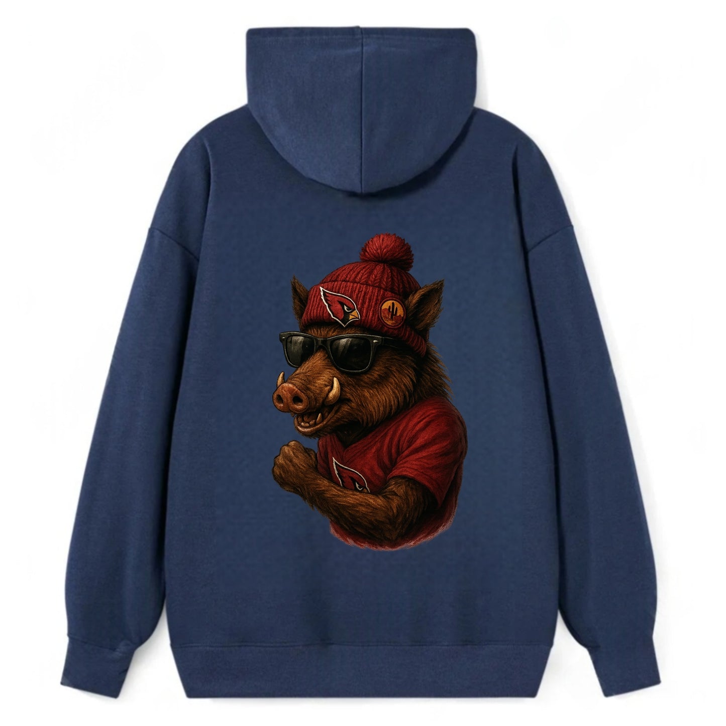 Arizona Javelina wearing Cardinals beanie with desert patch and wayfarer - Classic Pullover Hoodie - Navy