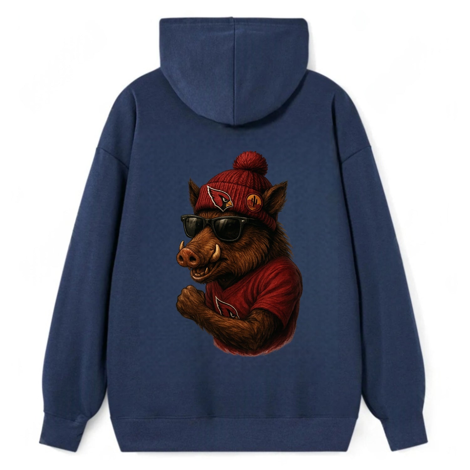 Arizona Javelina wearing Cardinals beanie with desert patch and wayfarer - Classic Pullover Hoodie - Navy